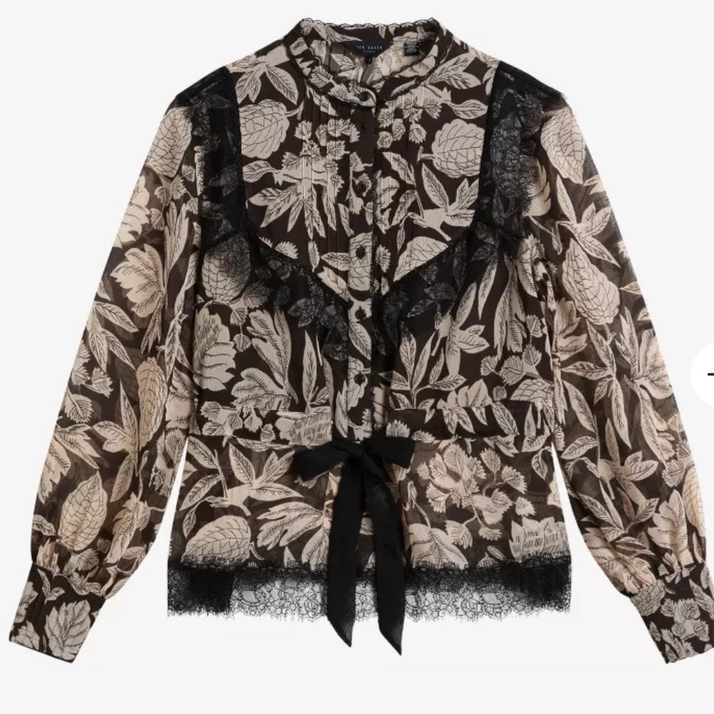Ted Baker Alness Drawstring Waist Blouse with Contrast Lace, US size 8